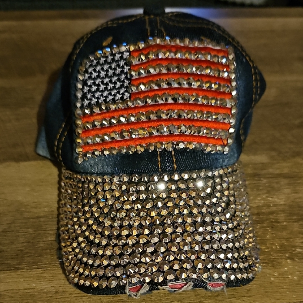Bling Rhinestone USA Flag Denim Hat